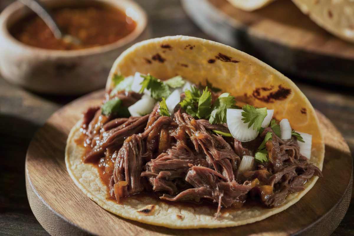 Taco de barbacoa de res con verdura