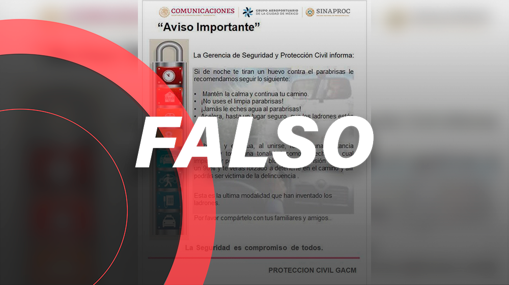 Es falso que haya una alerta por huevos lanzados hacia el parabrisas de autos