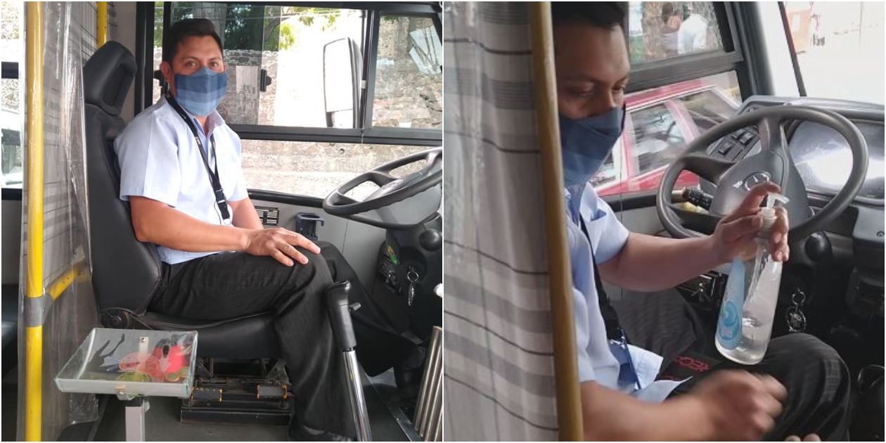 ¡Bravo! Este *conductor de autobús desinfecta el cambio de los pasajeros* y les ofrece gel antibacte