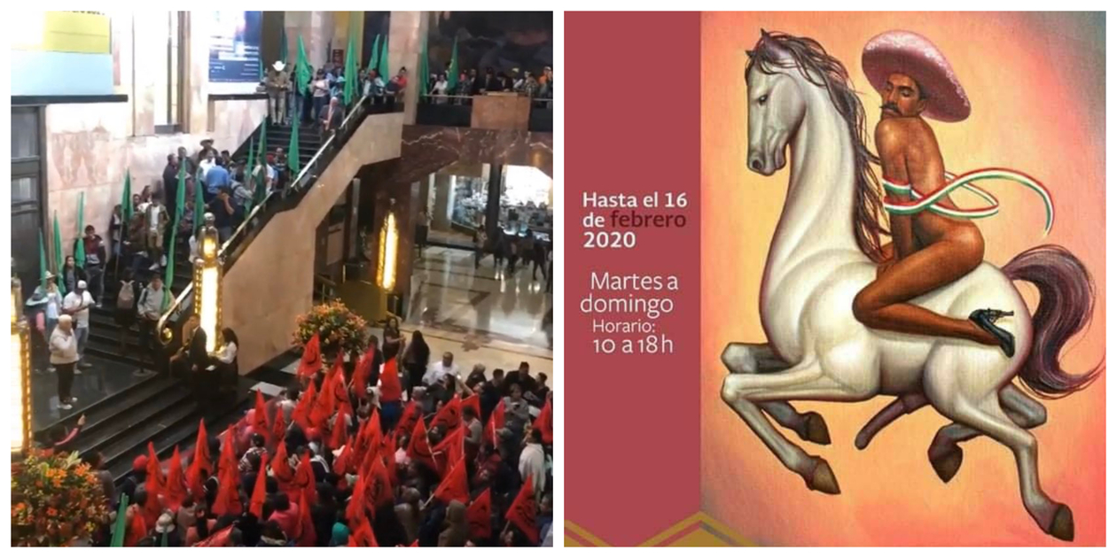 Se armó bronca en Bellas Artes: campesinos *golpean a manifestantes LGBT* por obra de Zapata