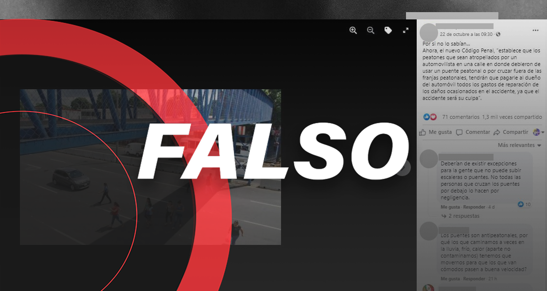 Es falso que un nuevo código sancione a personas atropelladas por no usar puentes peatonales