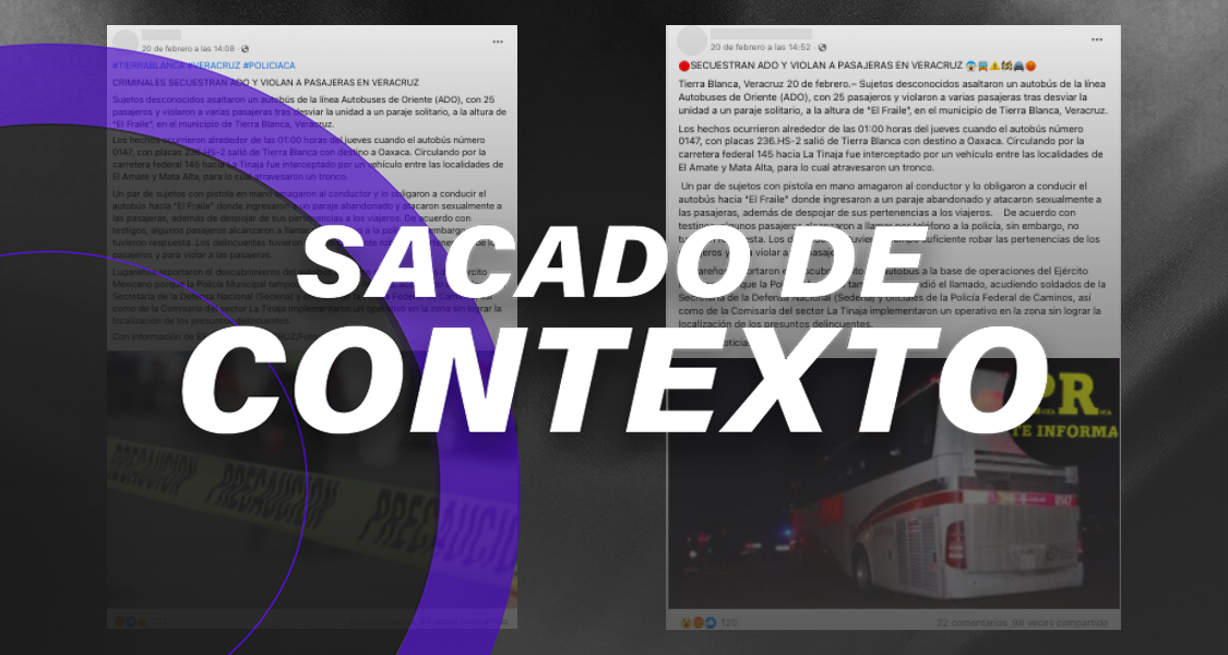 Nota sobre el “secuestro” de un camión ADO en Veracruz es de 2015