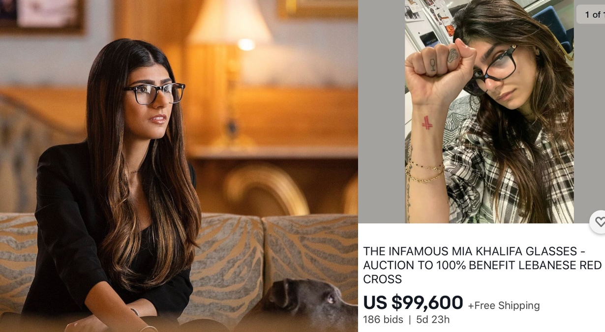 *Mia Khalifa subasta sus famosos lentes* para ayudar a víctimas de explosión en Beirut