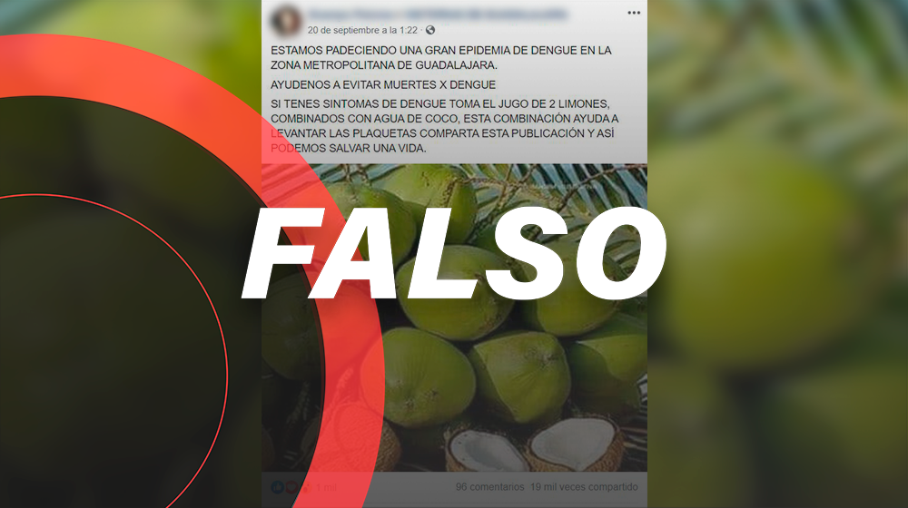 El *agua de coco con limón* no es una cura para el dengue
