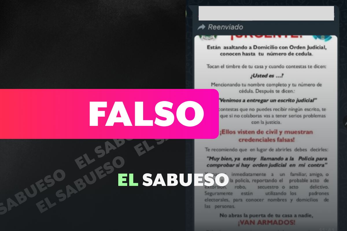 Es falsa la cadena de WhatsApp sobre asaltos a domicilio con orden judicial