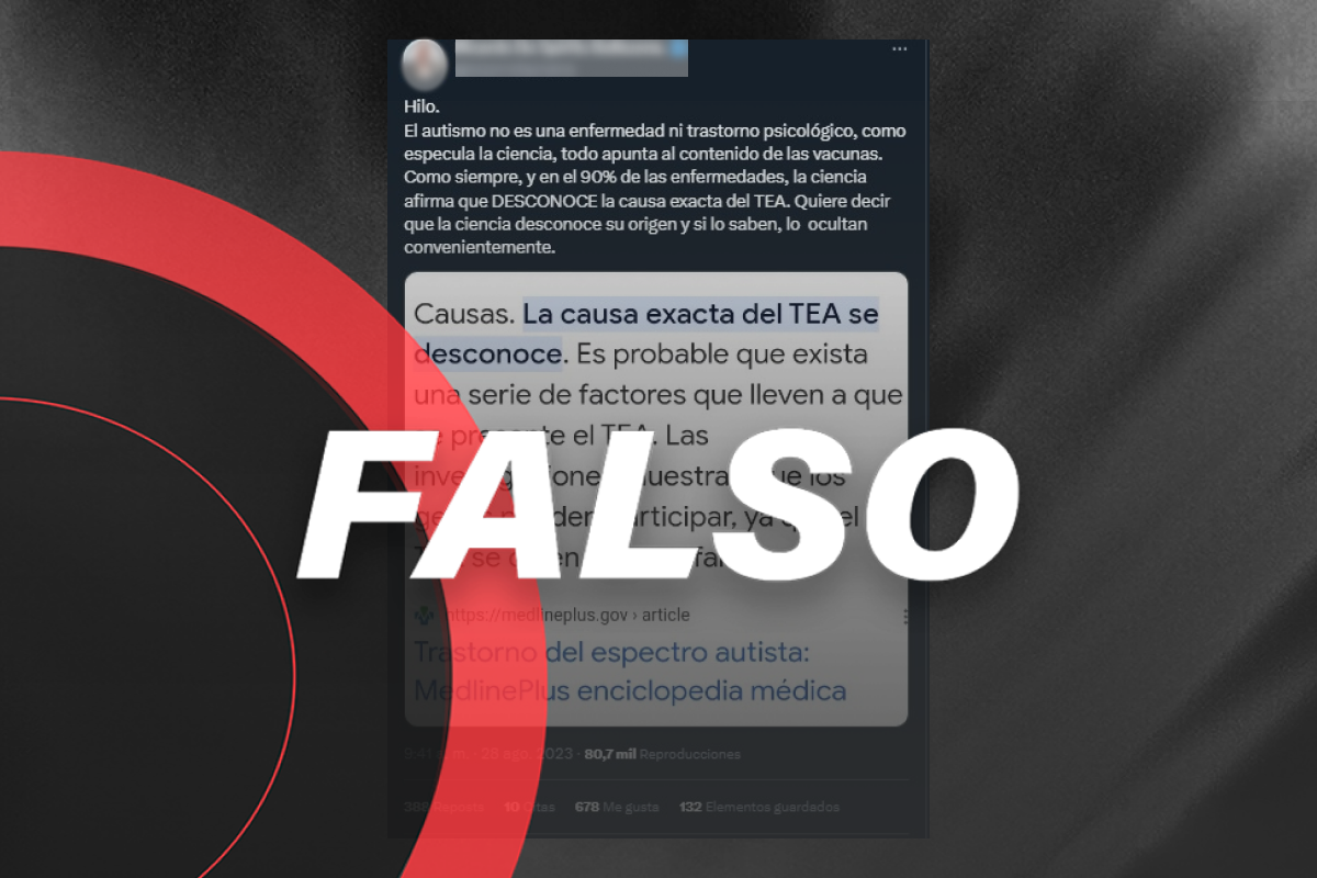 Las vacunas no ocasionan autismo, esta publicación en redes desinforma