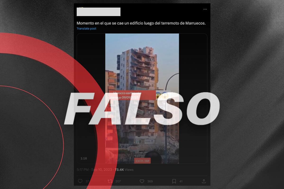  Este edificio no se desplomó en Marruecos tras el terremoto, es un video de Turquía