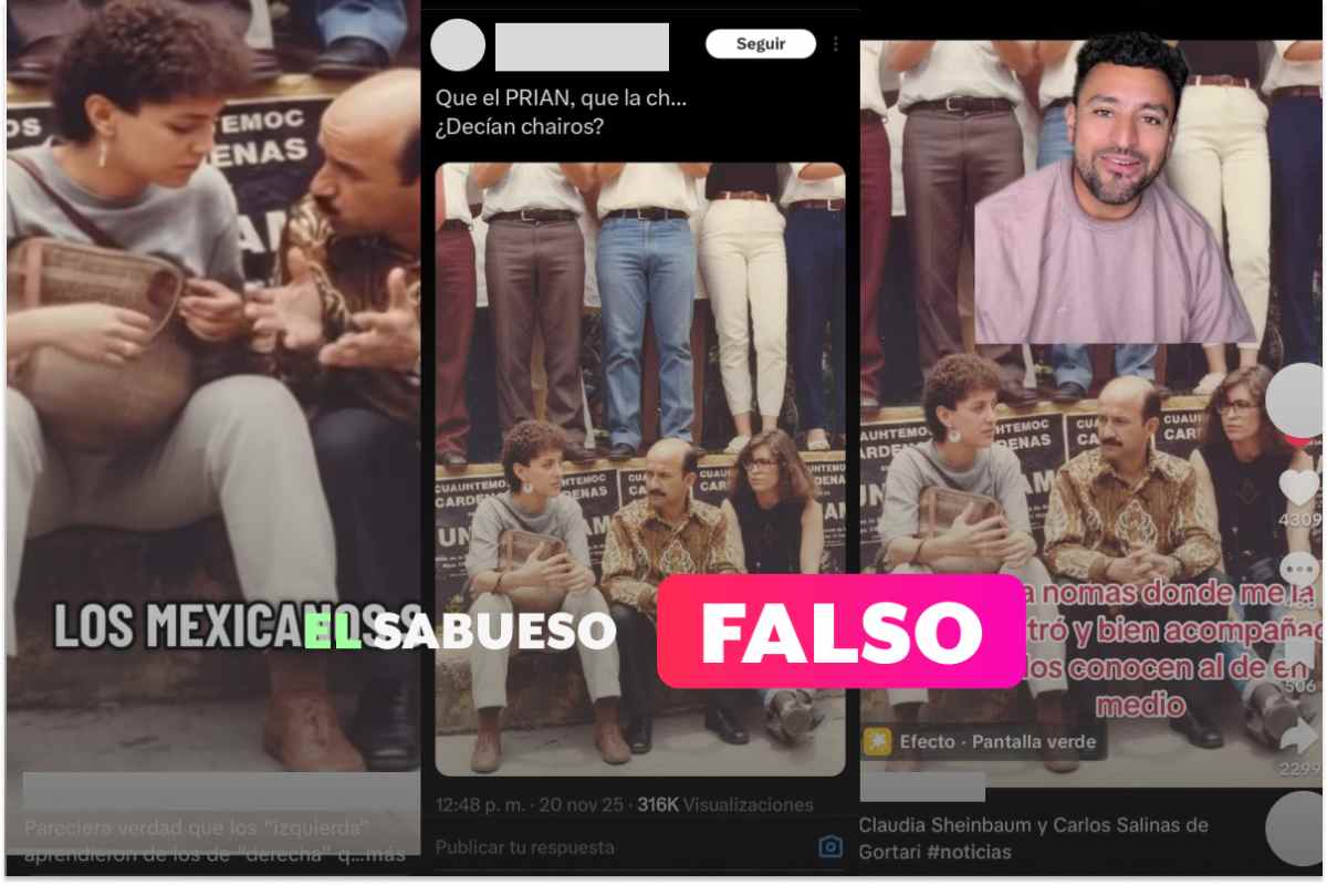 La foto de Sheinbaum, Carlos Salinas y Rosario Robles en un mitin estudiantil está manipulada