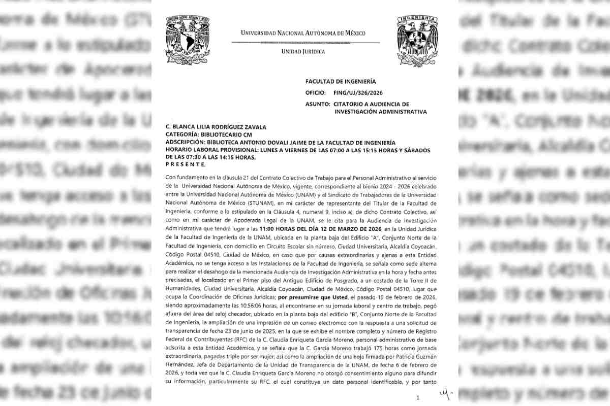 UNAM citatorio delegada sindicato ingeniería
