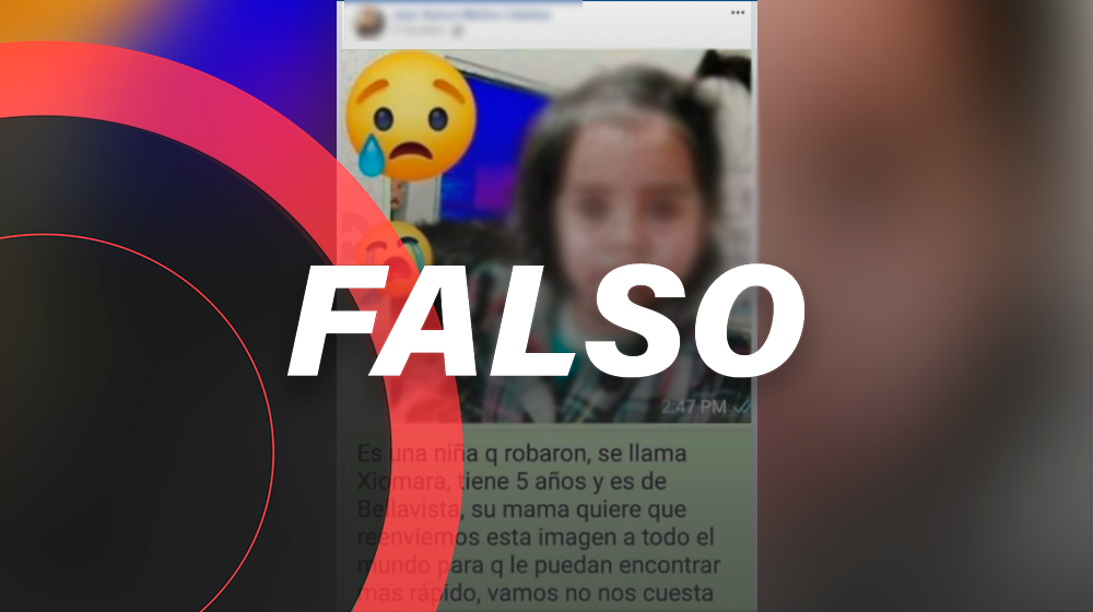 La niña Xiomara no fue robada, la publicación que pide encontrarla es falsa