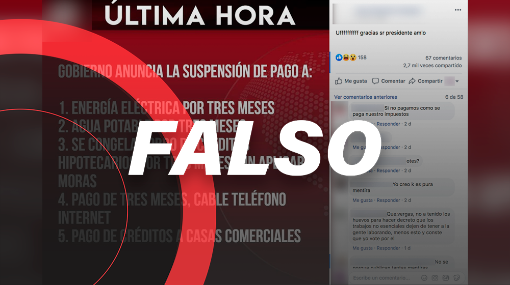 Falso que el gobierno anunció suspensión de pagos de servicios por...