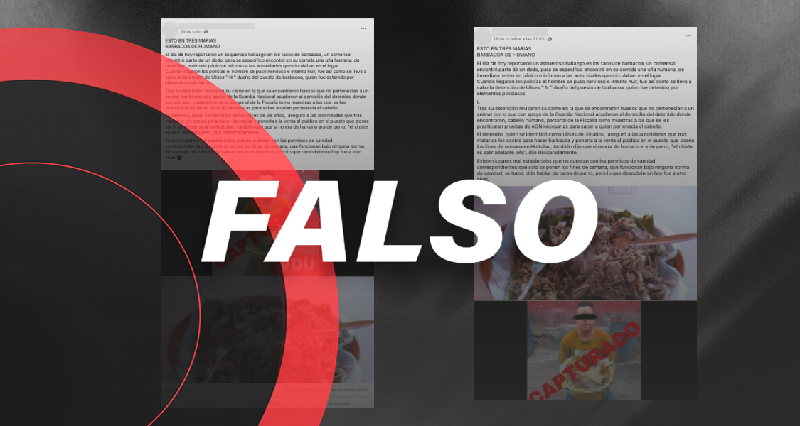 Es falso que una persona cocinó y vendió carne humana en Tres Marías