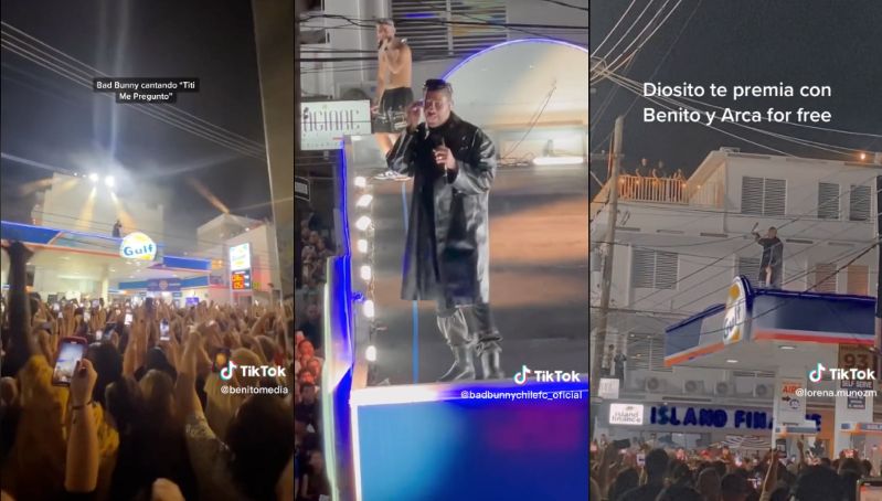 Ese sí fue regalo de Navidad: Así se puso el concierto sorpresa de Bad Bunny sobre una gasolinera