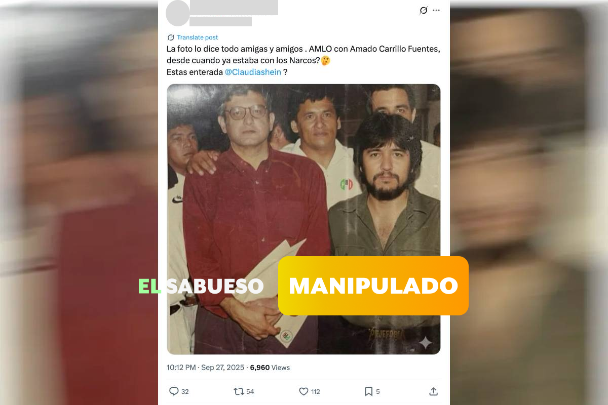 Esta imagen del expresidente López Obrador con el narcotraficante Amado Carrillo es un fotomontaje