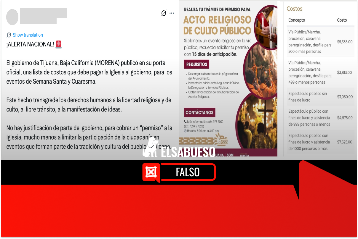 Es falso que el gobierno de Tijuana hará “cobro de piso” a iglesias por Semana Santa