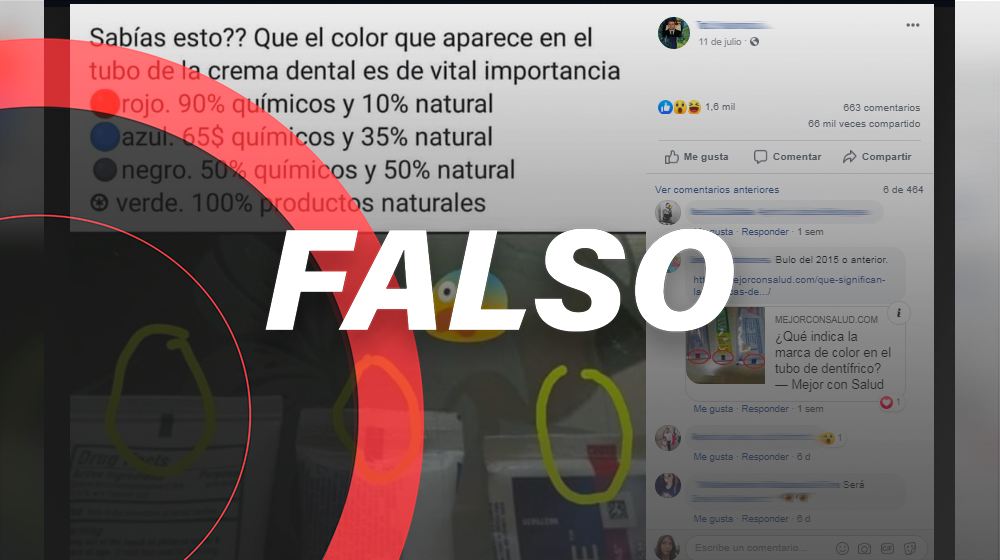 Falso que las marcas de colores en la pasta dental indican su contenido químico