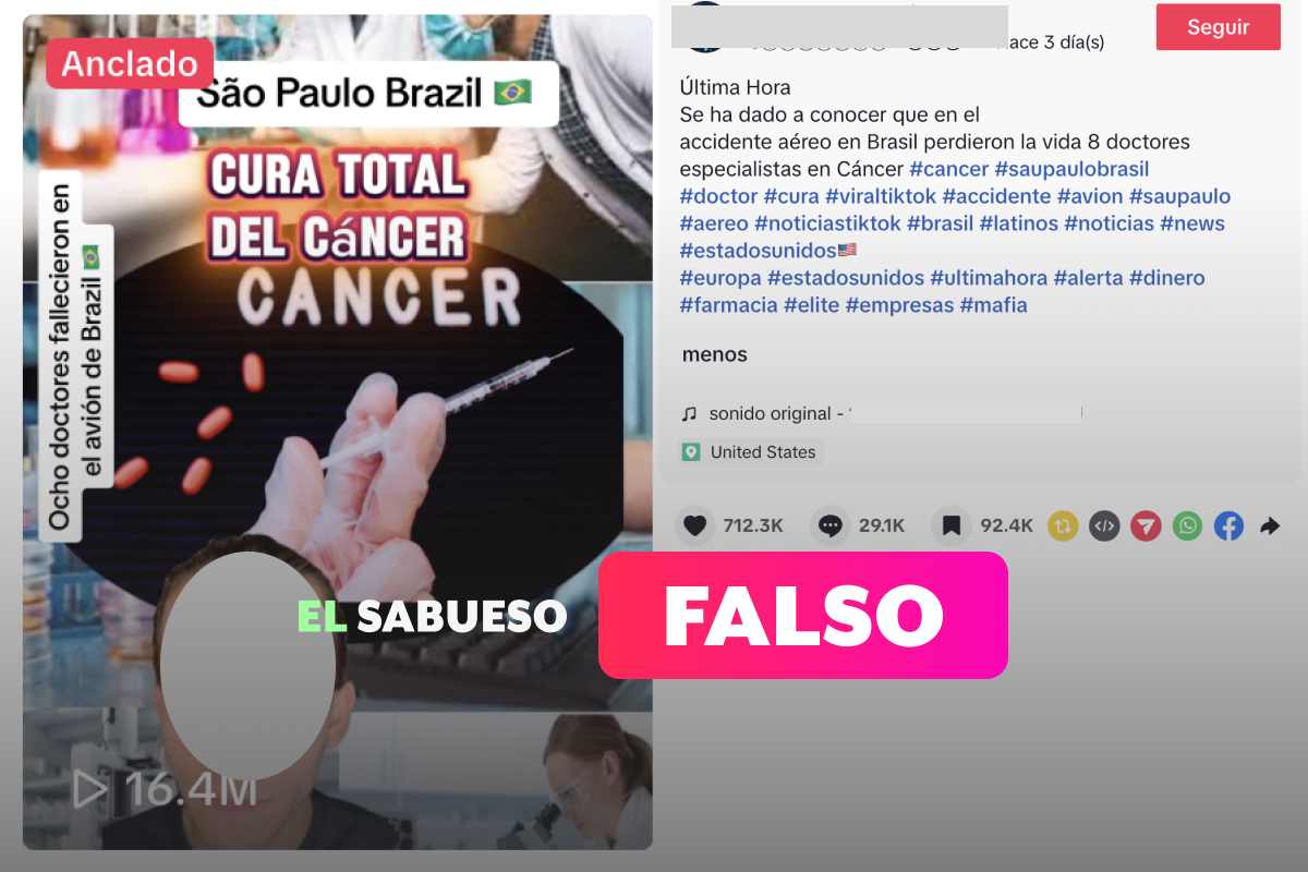 Falso que el avión que se estrelló en Brasil iban ocho doctores que tenían la cura del cáncer