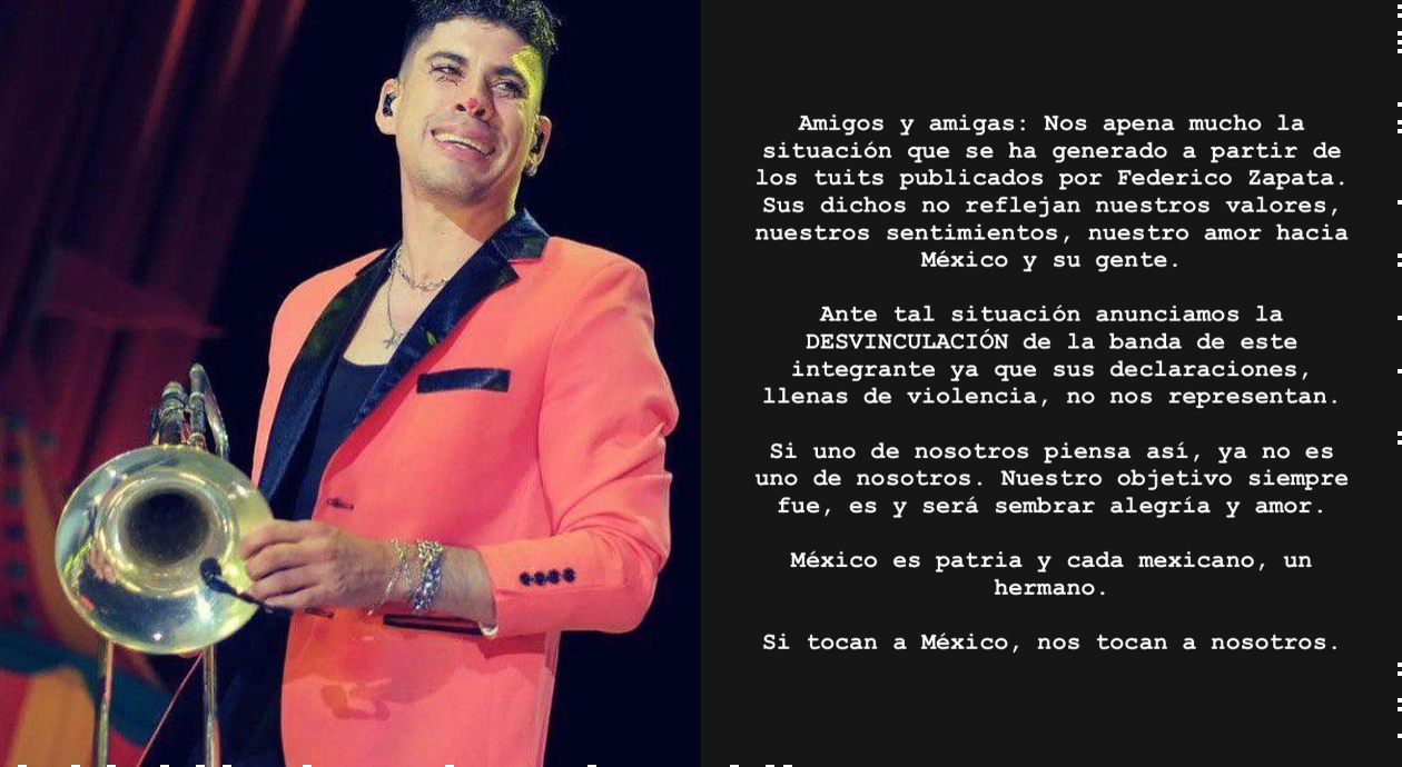 Los Caligaris despiden al trombonista Federico Zapata por haber insultado a México