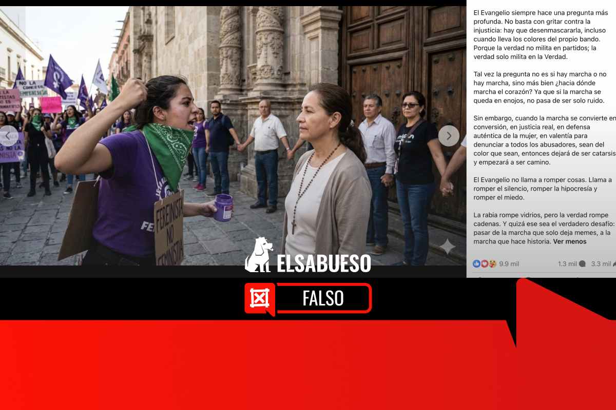 ¿Una manifestante del 8M le gritó a una mujer que protegía una iglesia? No, es IA