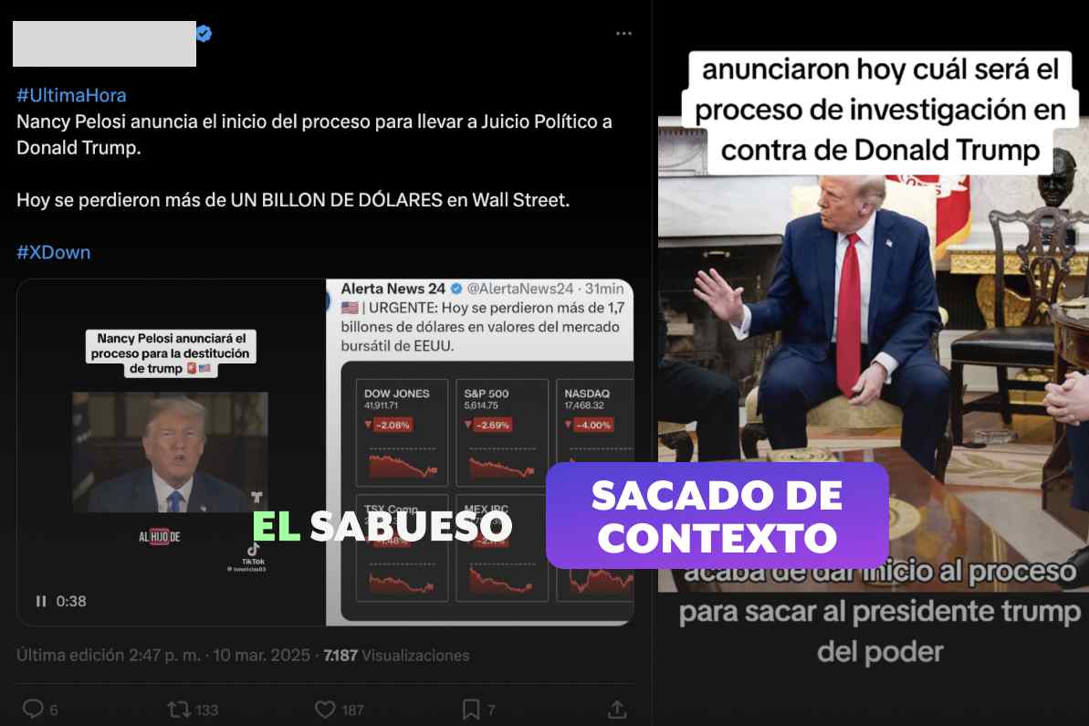 Legisladora Pelosi no anunció recientemente un juicio político contra Trump, fue en el 2019