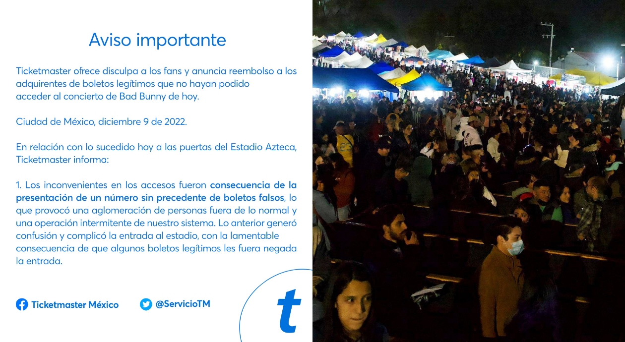 Ticketmaster se disculpa y ofrece reembolso a boletos 'legítimos' de concierto de Bad Bunny