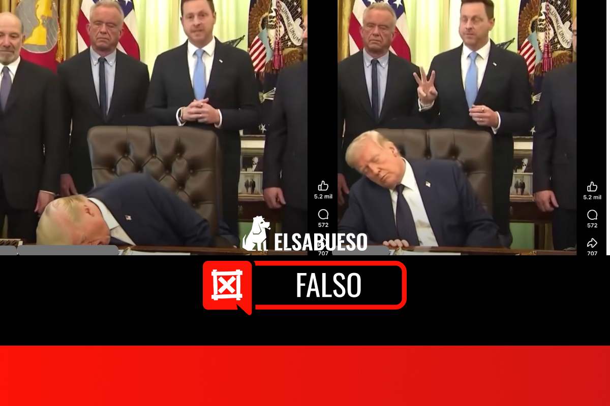 Es falso que Trump se quedó dormido y se golpeó en el escritorio de la oficina oval 