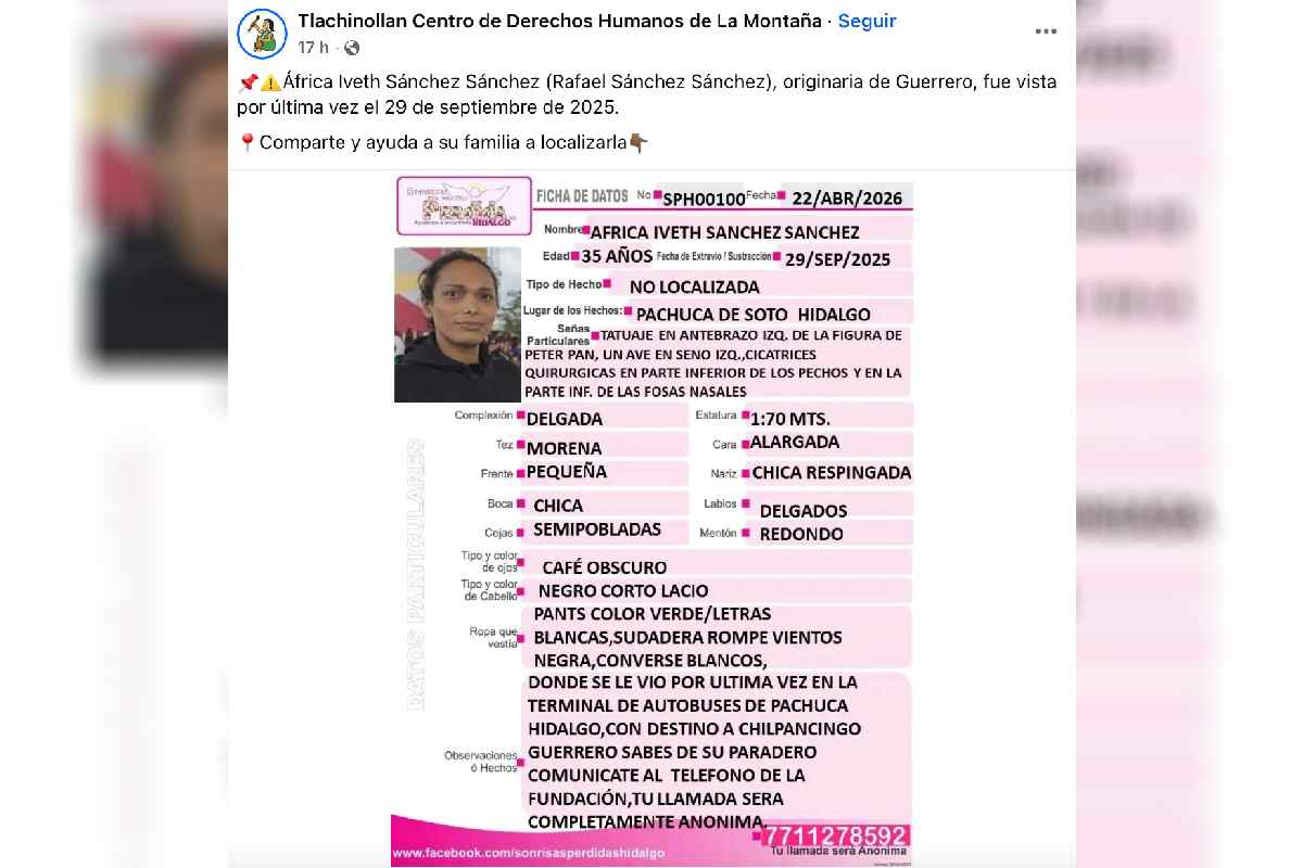 África Iveth, mujer trans, está desaparecida desde septiembre de 2025 en Pachuca; fue víctima de agresiones