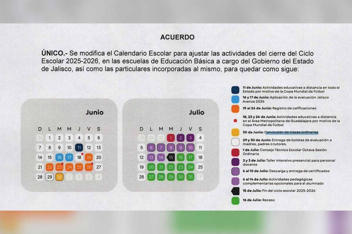 Así quedó el calendario escolar en Jalisco por el Mundial 2026