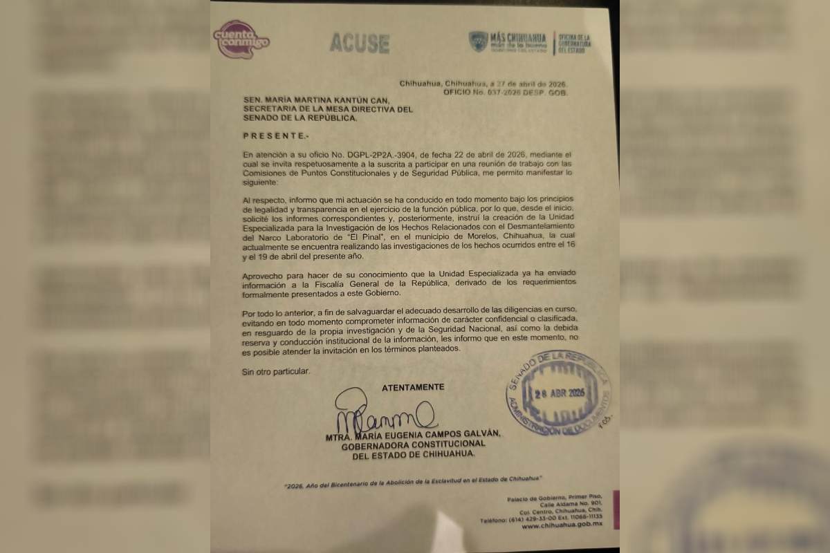 Maru Campos “planta” a senadores por caso de agentes de EU en Chihuahua