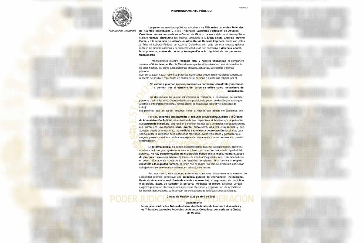 Trabajadores de Tribunales Laborales Federales denuncian violencia laboral y exigen investigación institucional