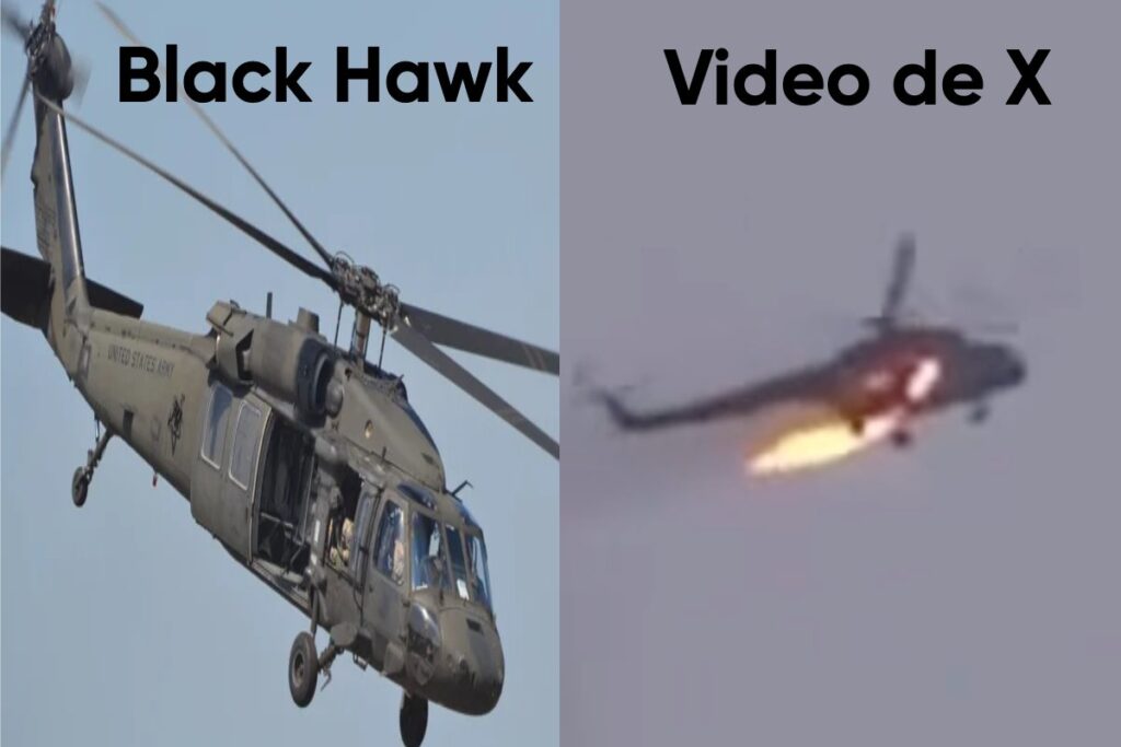 Fuente: captura de pantalla de la aeronave del video sacado de contexto y el “Black Hawk”.