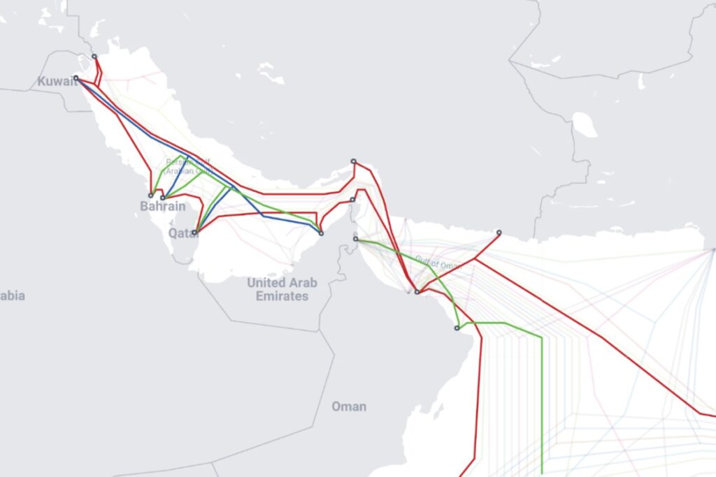 Fuente: captura de pantalla del mapa de cables submarinos/TeleGeography.