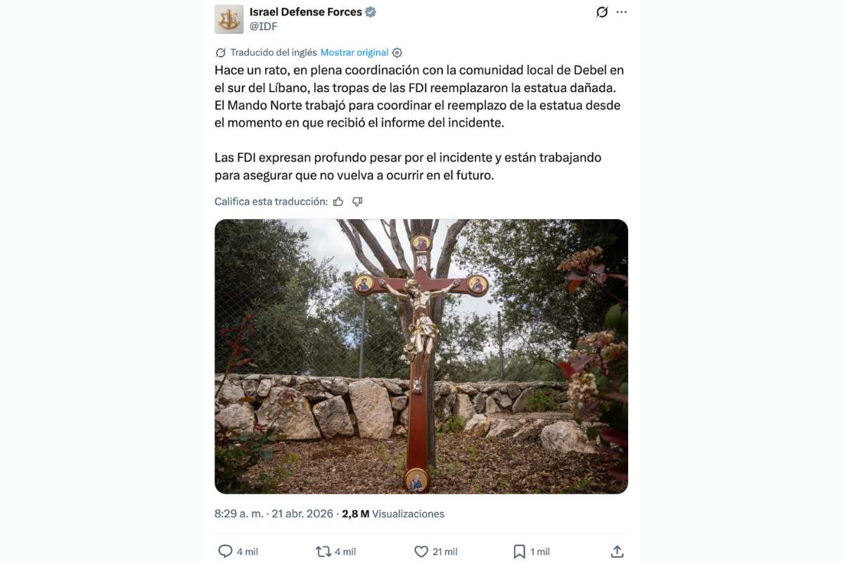 Después de que soldados israelíes destrozaron una escultura de Jesucristo en el sur de Líbano circuló una imagen de su supuesto reemplazo; sin embargo, no se trata de una fotografía auténtica.