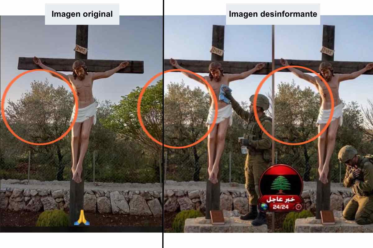 Después de que soldados israelíes destrozaron una escultura de Jesucristo en el sur de Líbano circuló una imagen de su supuesto reemplazo; sin embargo, no se trata de una fotografía auténtica.