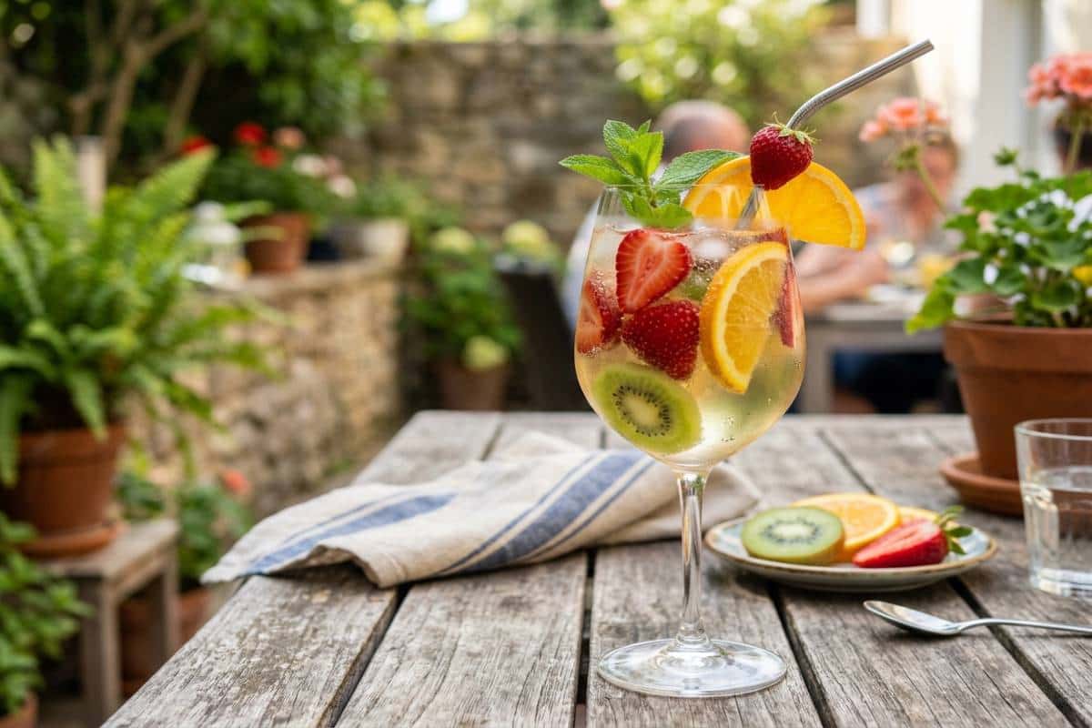 Jarra de clericot blanco con frutas: Receta fresca y rápida para 6 personas