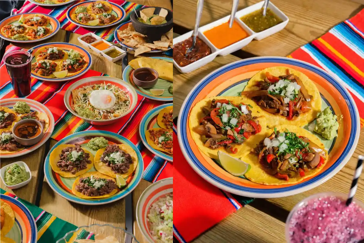 Mesa llena de comida mexicana