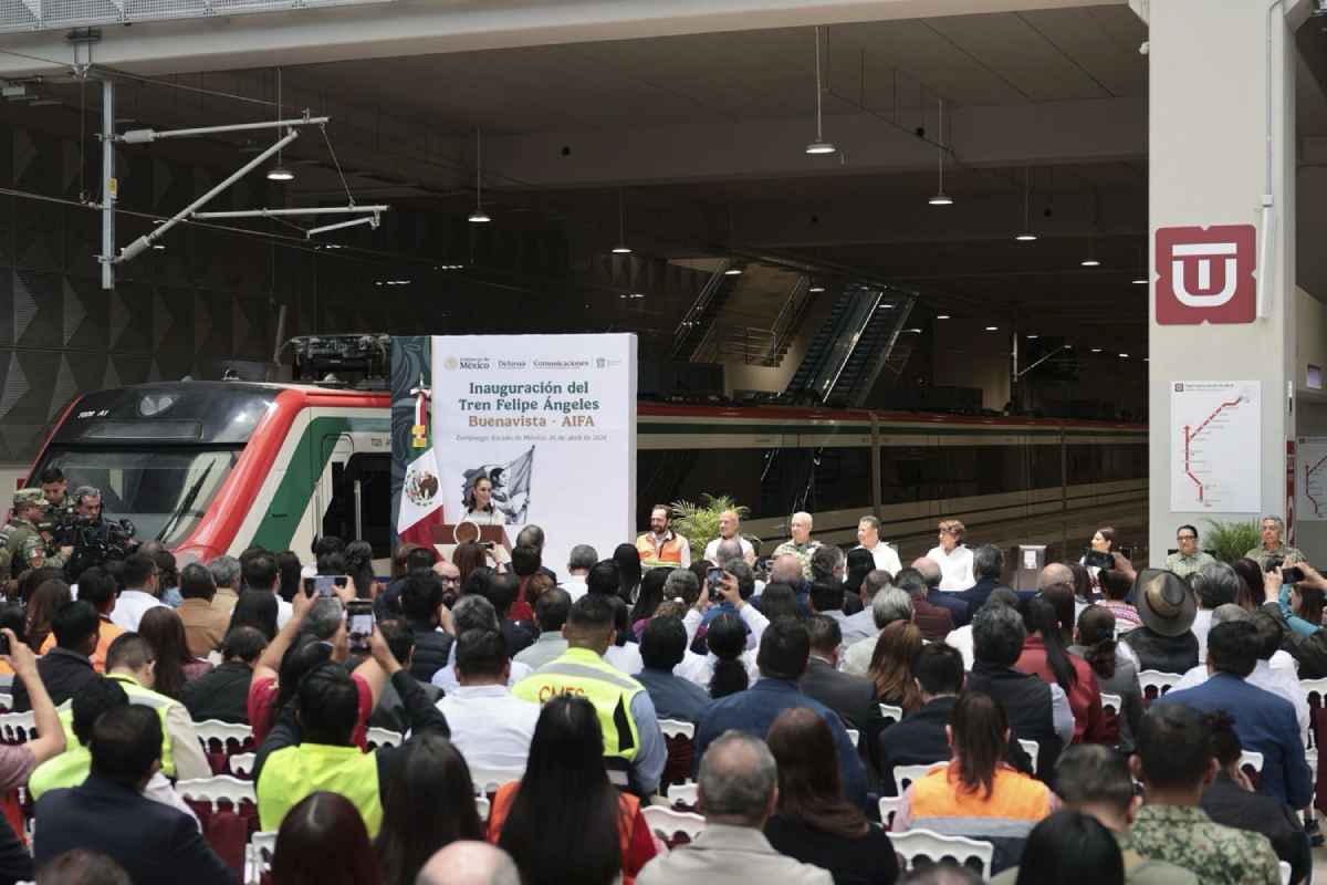 La presidenta Claudia Sheinbaum en la inauguración del tren “Felipe Ángeles” . Foto: Presidencia