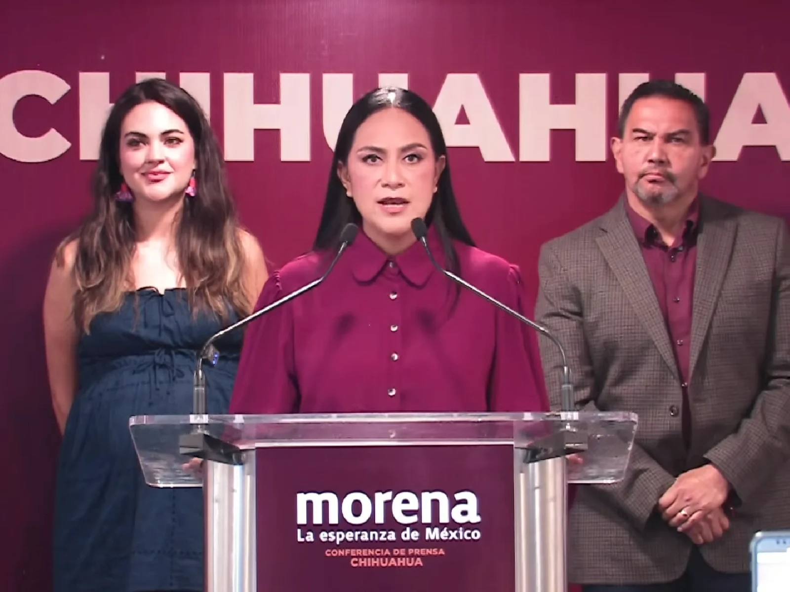 Ariadna Montiel, presidenta nacional de Morena en conferencia de Prens desde Chihuahua