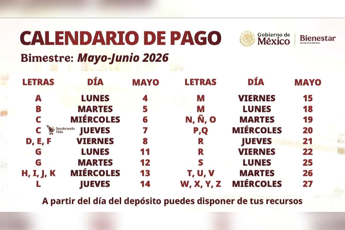 Calendario pago pensión bienestar mayo junio