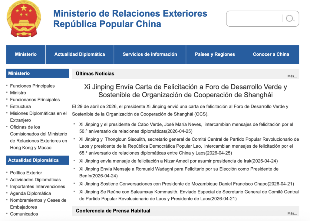 Fuente: Ministerio de Relaciones Exteriores de China