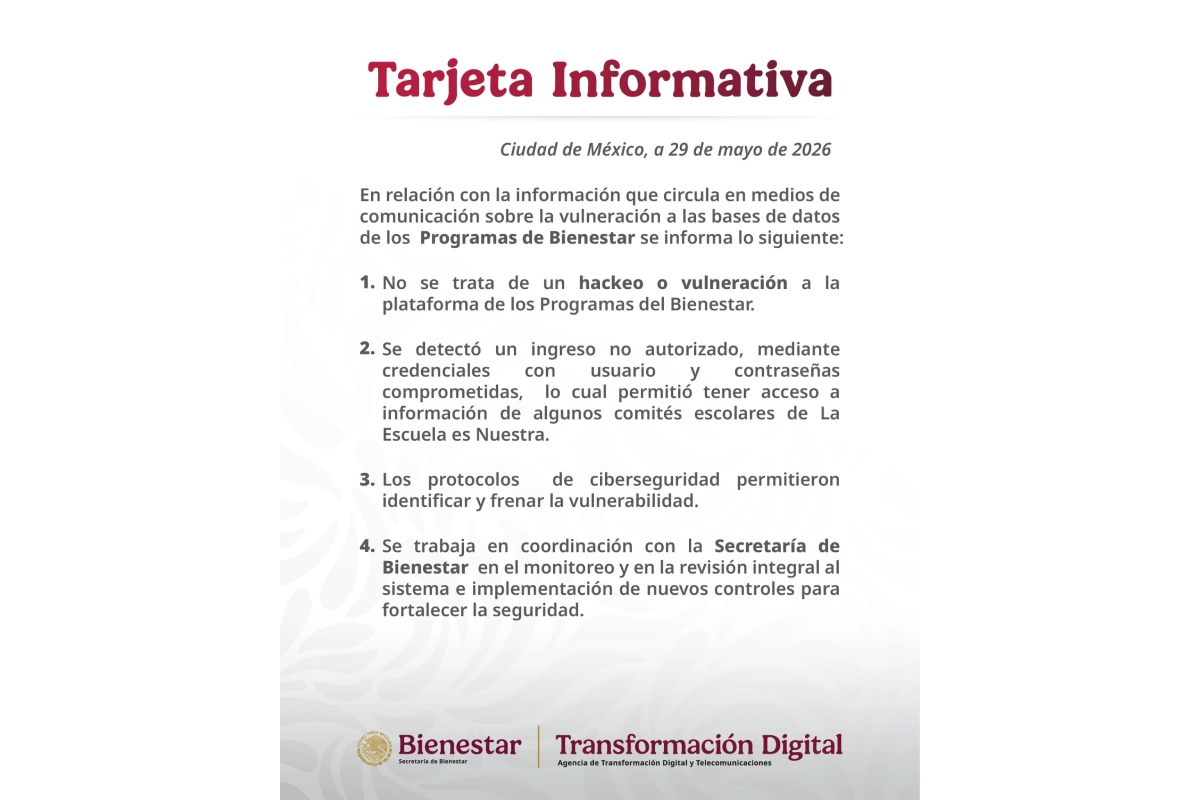 Gobierno niega hackeo pero detecta "acceso no autorizado" a datos del programa La Escuela es Nuestra
