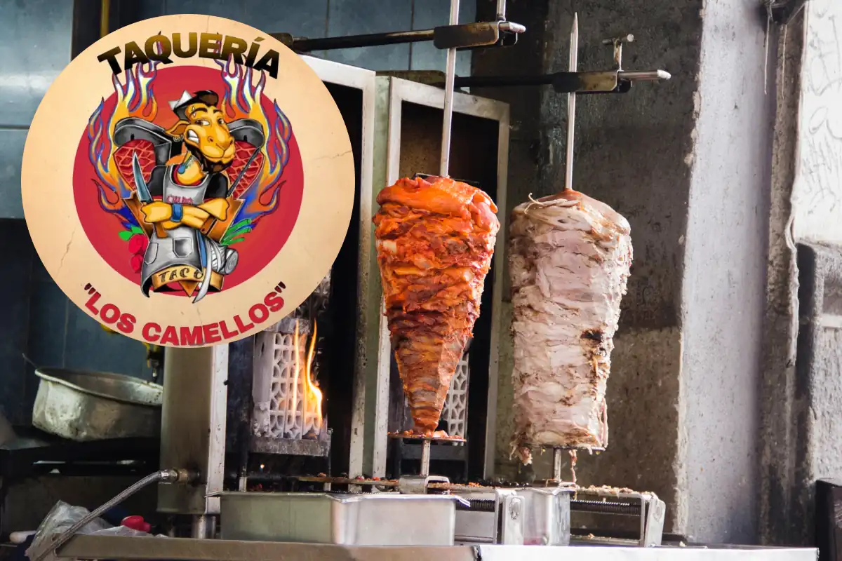 trompos de carne árabe y carne al pastor con el logo de Los Camellos
