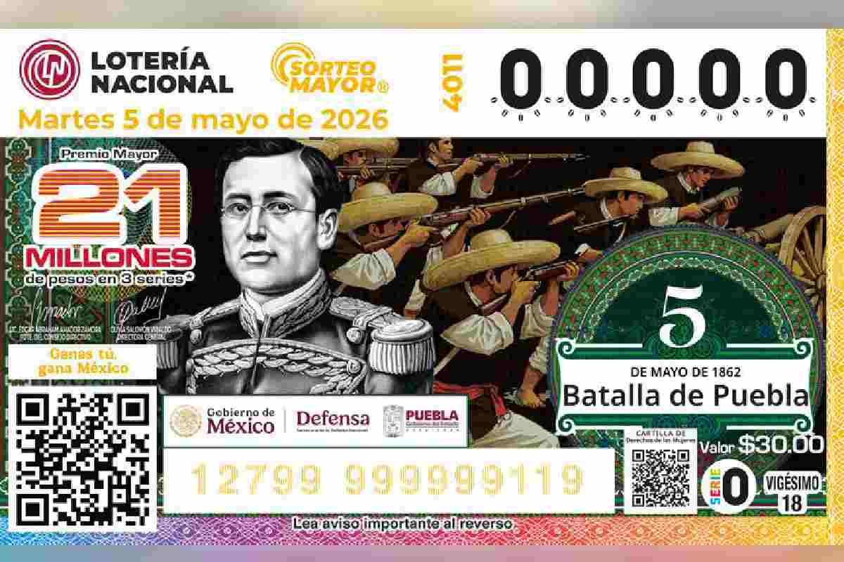 Lotería Nacional conmemora la Batalla del 5 de Mayo con billete y sorteo especial en Puebla