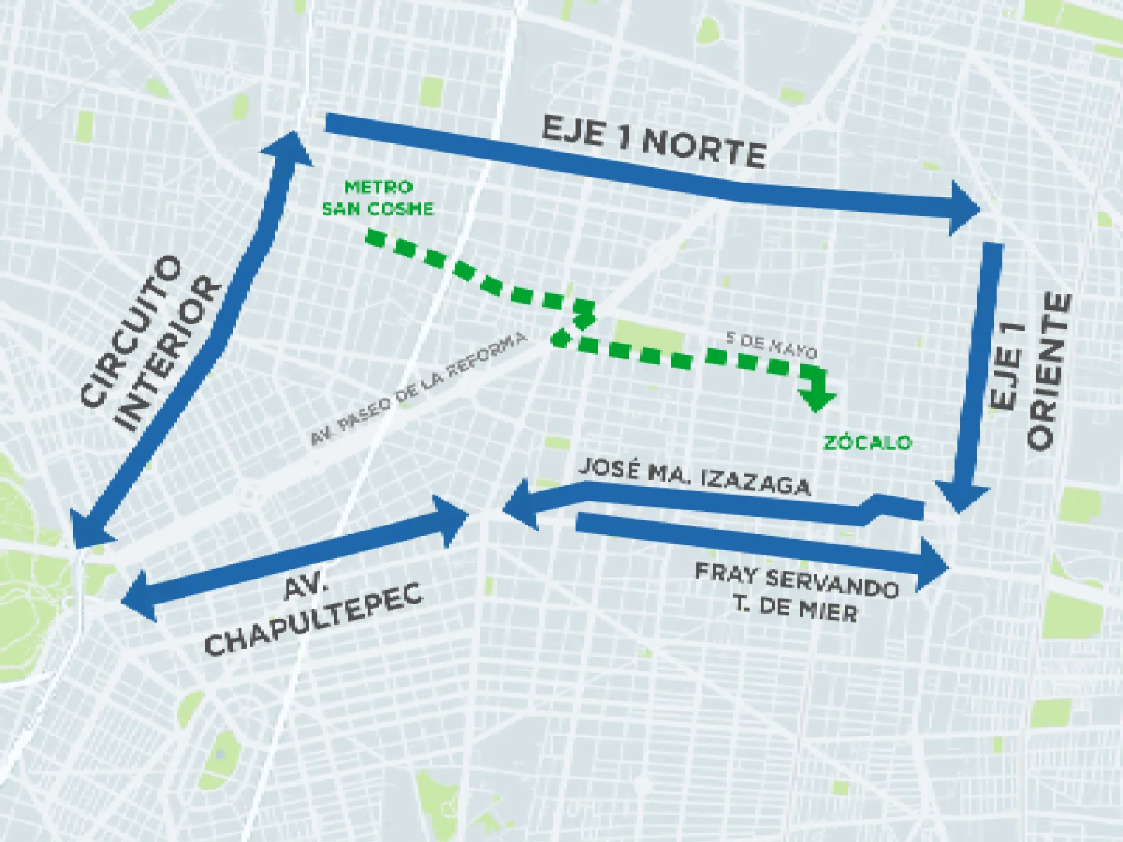 Mapa de Ovial con la ruta de manifestación 