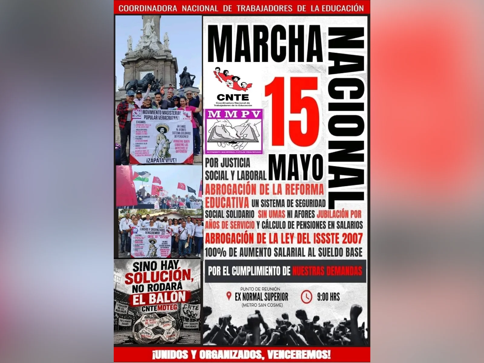 Convocatoria publicada por la CNTE en sus redes sociales para la marcha de este 15 de Mayo