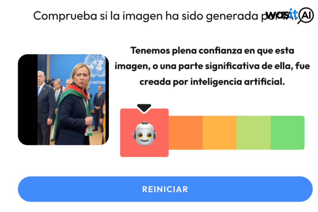 No existe registro de que la primera ministra de Italia mostró su apoyo a Palestina en la Asamblea de la ONU. Los videos fueron generados con inteligencia artificial y la funcionaria exhortó a verificar la información antes de compartirla. 