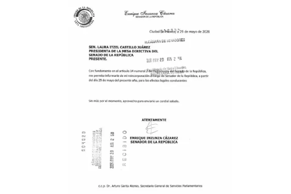 Oficio de reincorporación de Enrique Inzunza | Foto: Noroeste