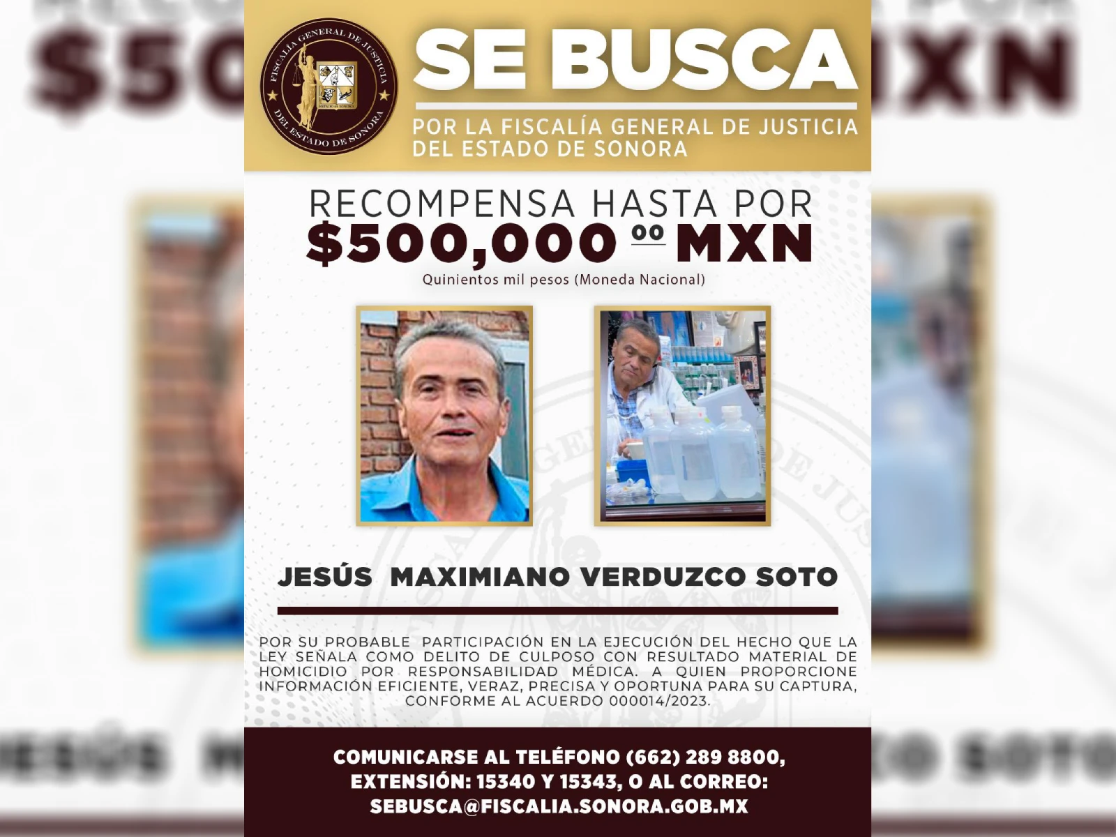 Ofrecen recompensa para localizar a médico por caso de muertes por aplicación de sueros vitaminados en Sonora