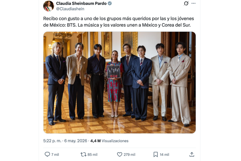 El supuesto tuit en realidad es falso y el mandatario no emitió ningún mensaje sobre la visita de la banda de K-Pop a México.
