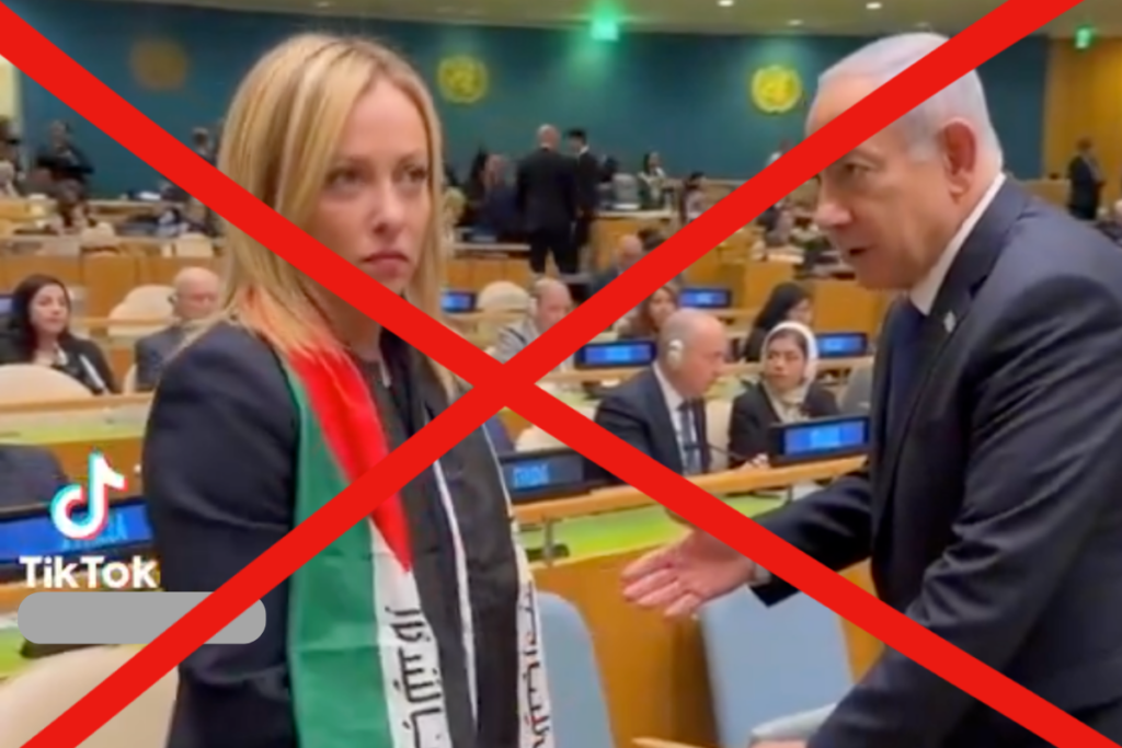 No existe registro de que la primera ministra de Italia mostró su apoyo a Palestina en la Asamblea de la ONU. Los videos fueron generados con inteligencia artificial y la funcionaria exhortó a verificar la información antes de compartirla. 